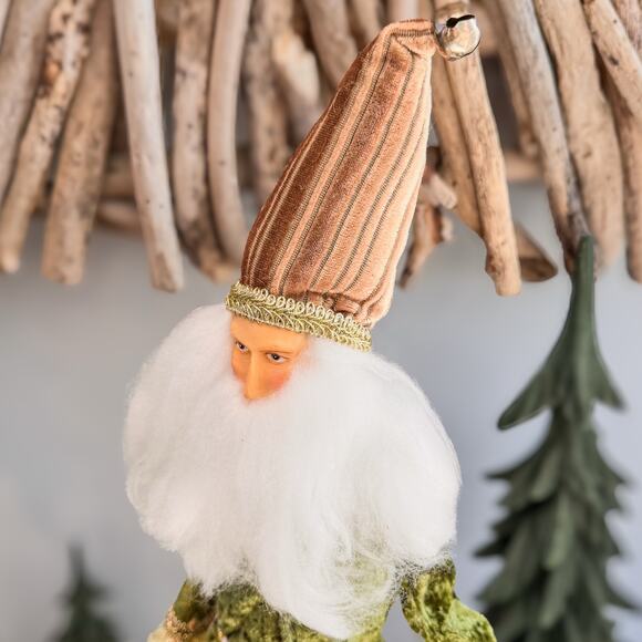 Vintage Folk Art Belsnickle Tabletop Decor-Fluffy Beard-Green Velvet Cloak-21"H - Picture 6 of 9